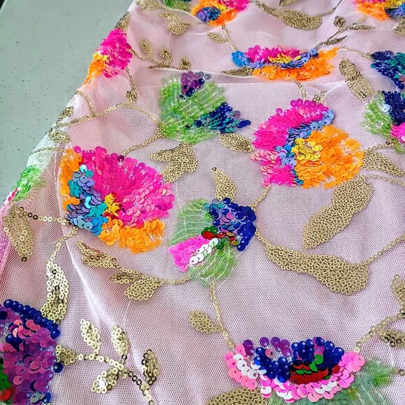 Colorful Sequin Floral Chain Strap Mini Dress Y2K Party - Juniors Small - Picture 10 of 12